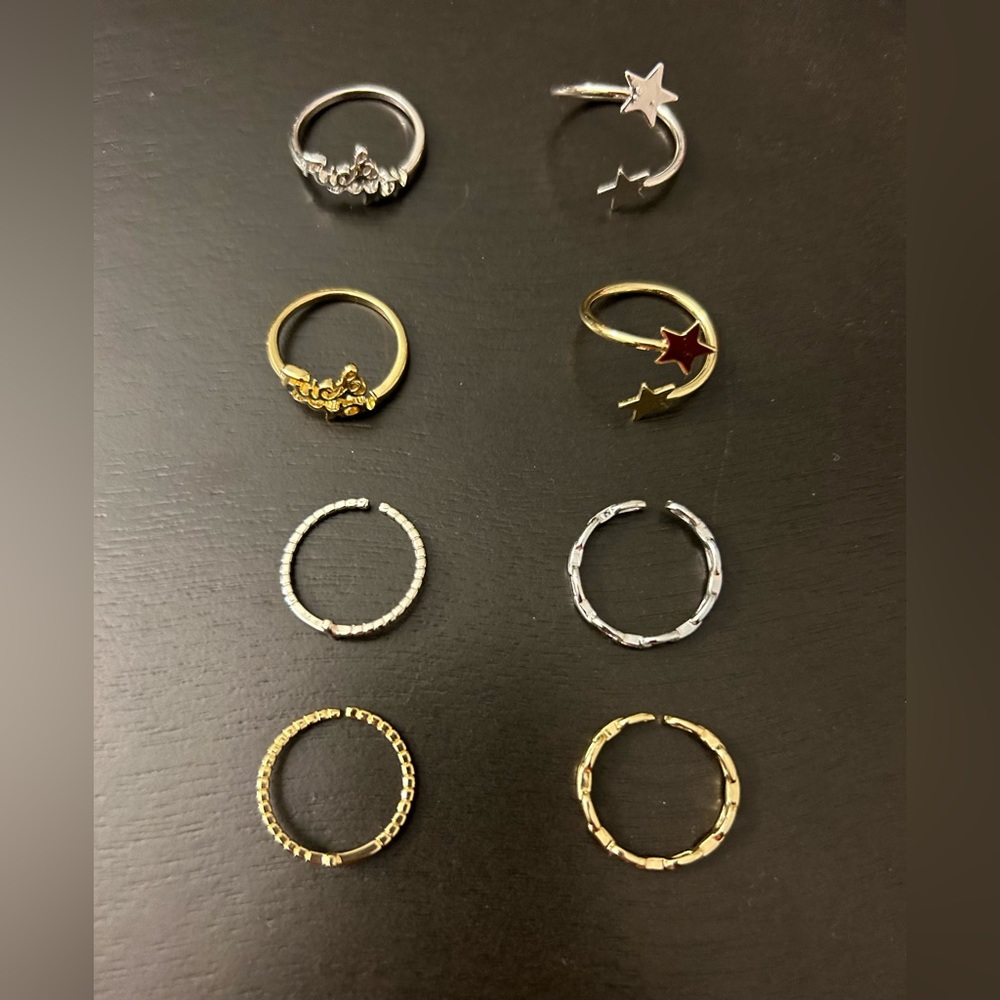 Silver and gold adjustable rings (set of 8)